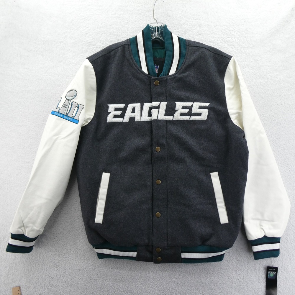 NFL Jacket Mens Large Philadelphia Eagles Super Bowl LII‎ Grey Wool Varsity New